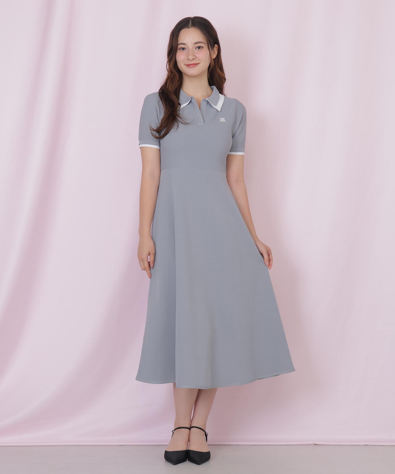 ダブル襟半袖ポロシャツワンピース