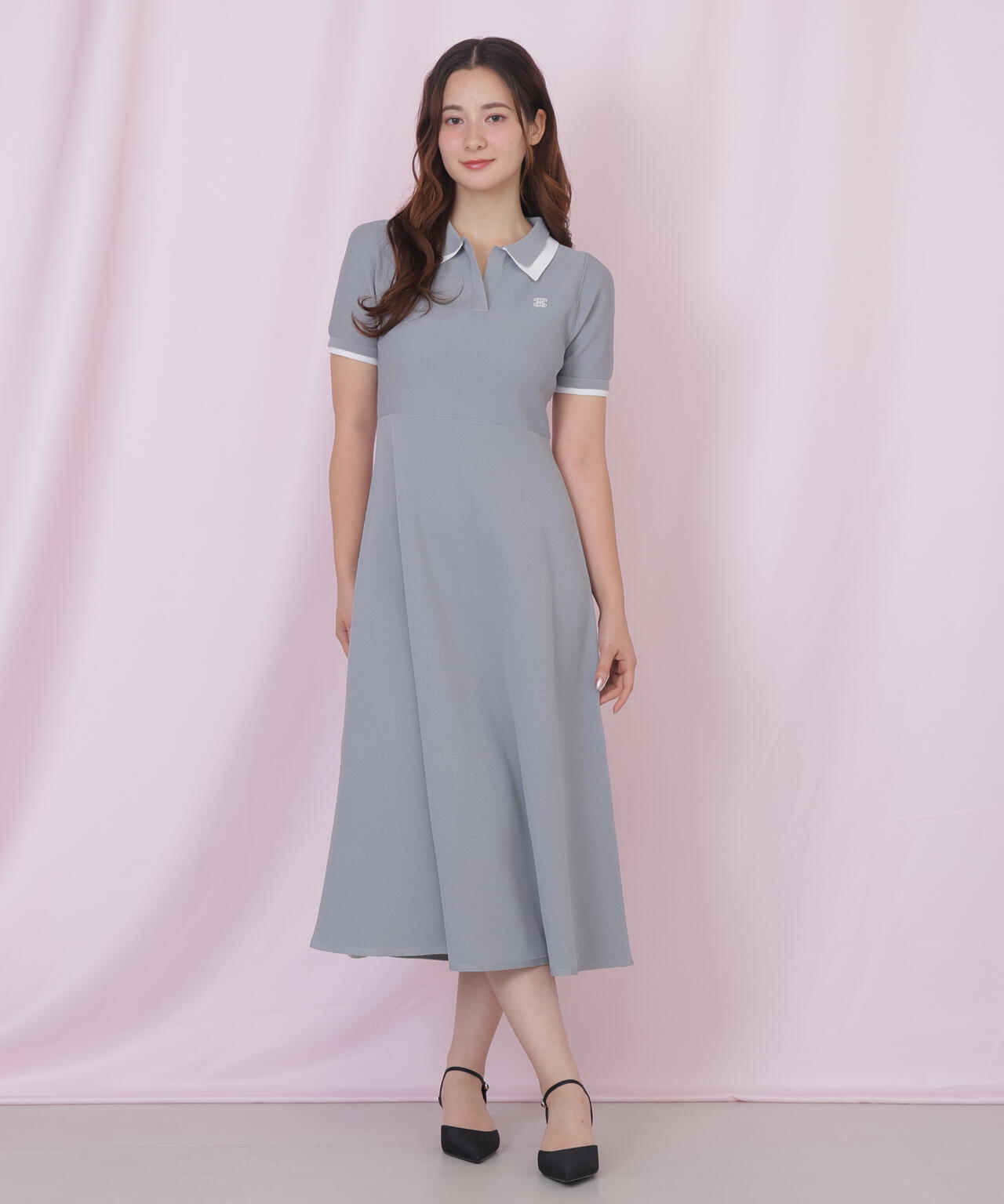 ダブル襟半袖ポロシャツワンピース