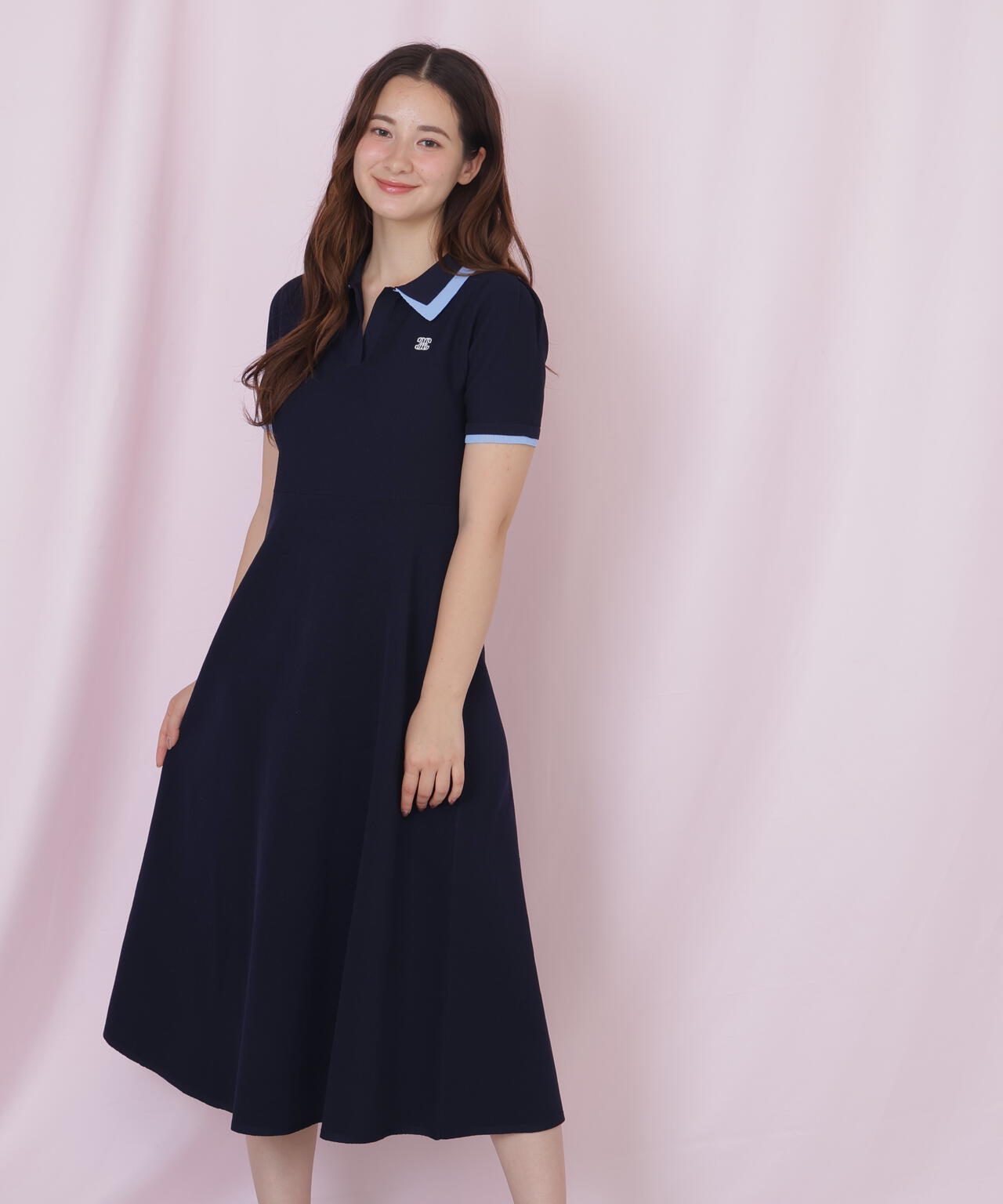 ダブル襟半袖ポロシャツワンピース