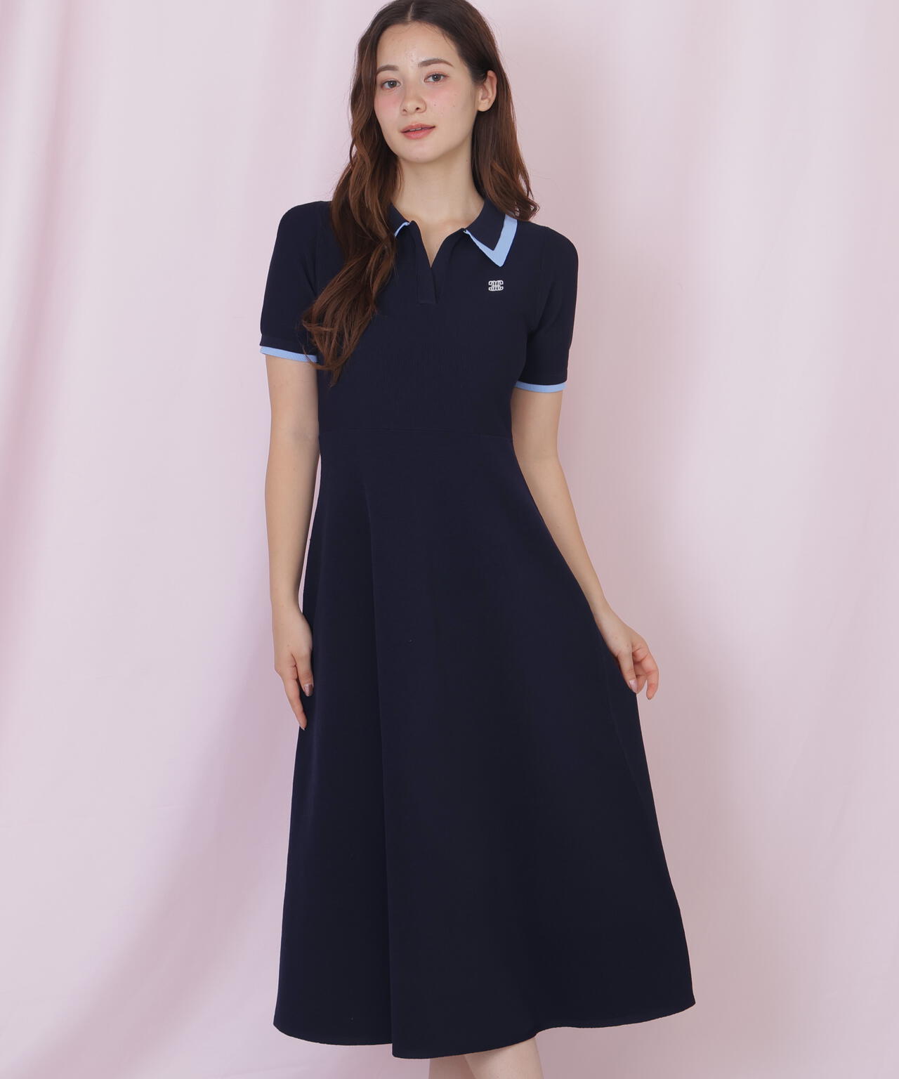 ダブル襟半袖ポロシャツワンピース