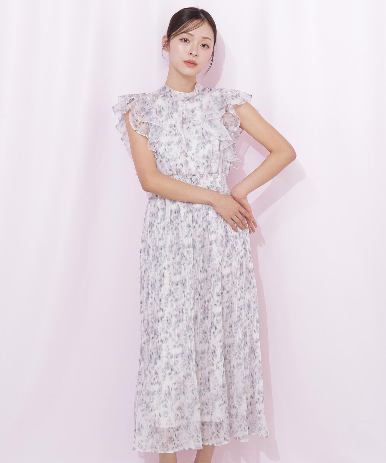 ぼかしフラワープリントワンピース