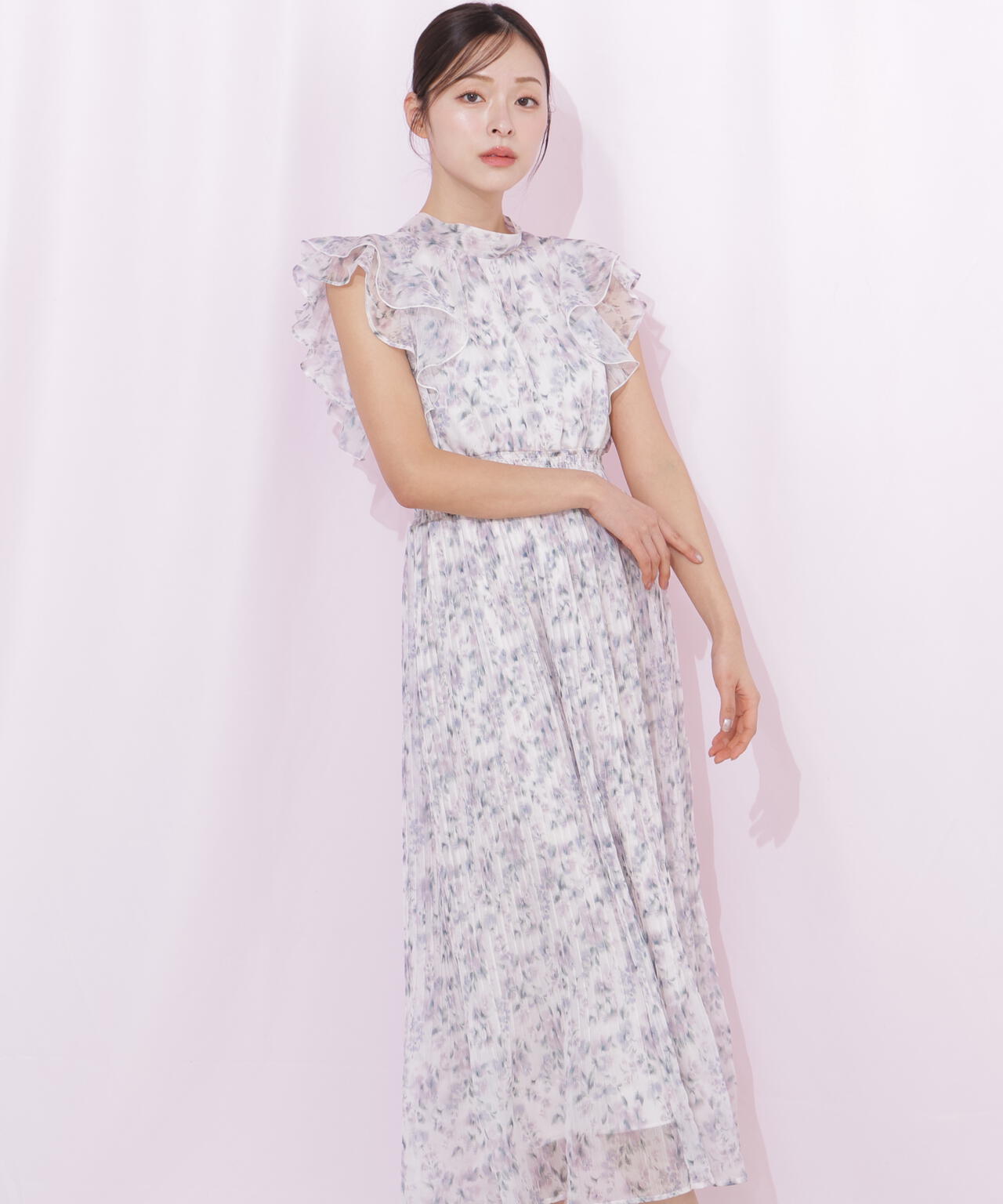 ぼかしフラワープリントワンピース