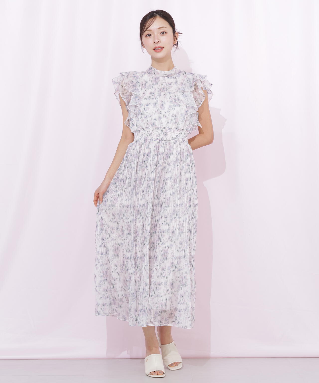 ぼかしフラワープリントワンピース