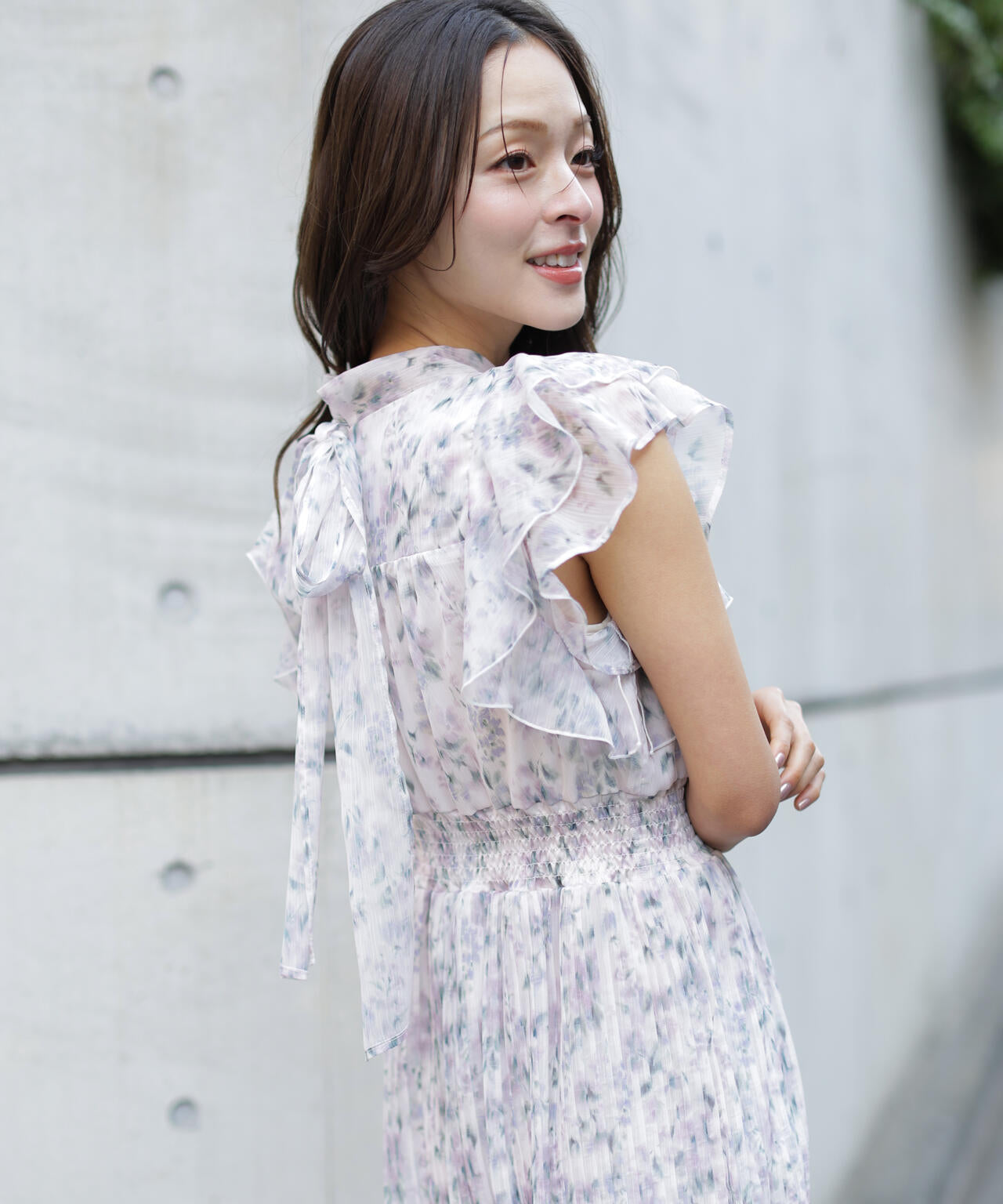 ぼかしフラワープリントワンピース