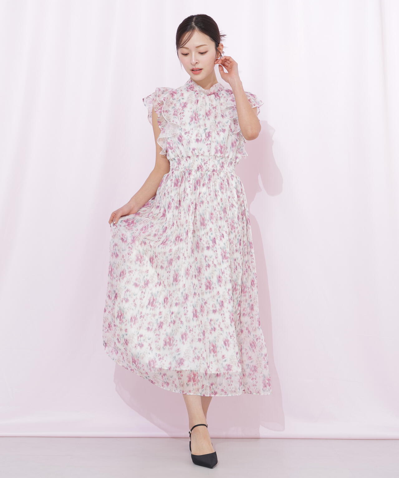 ぼかしフラワープリントワンピース