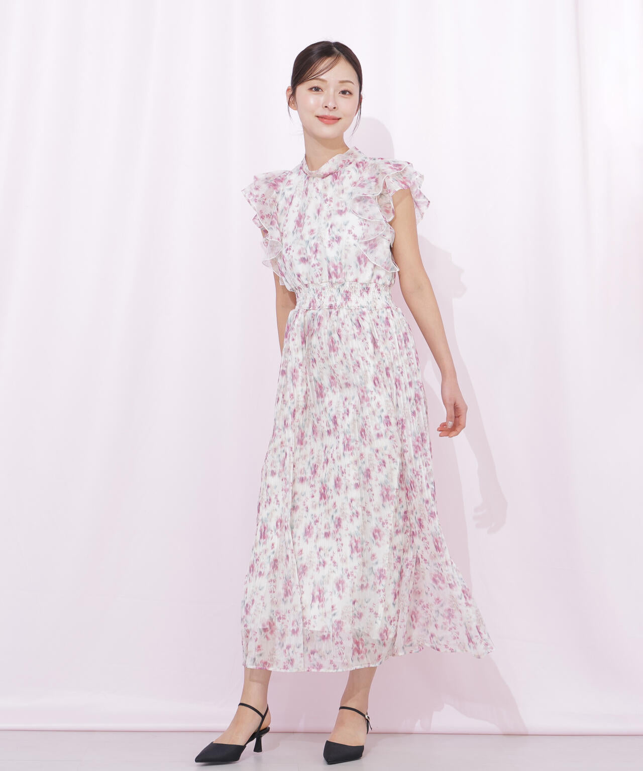 ぼかしフラワープリントワンピース