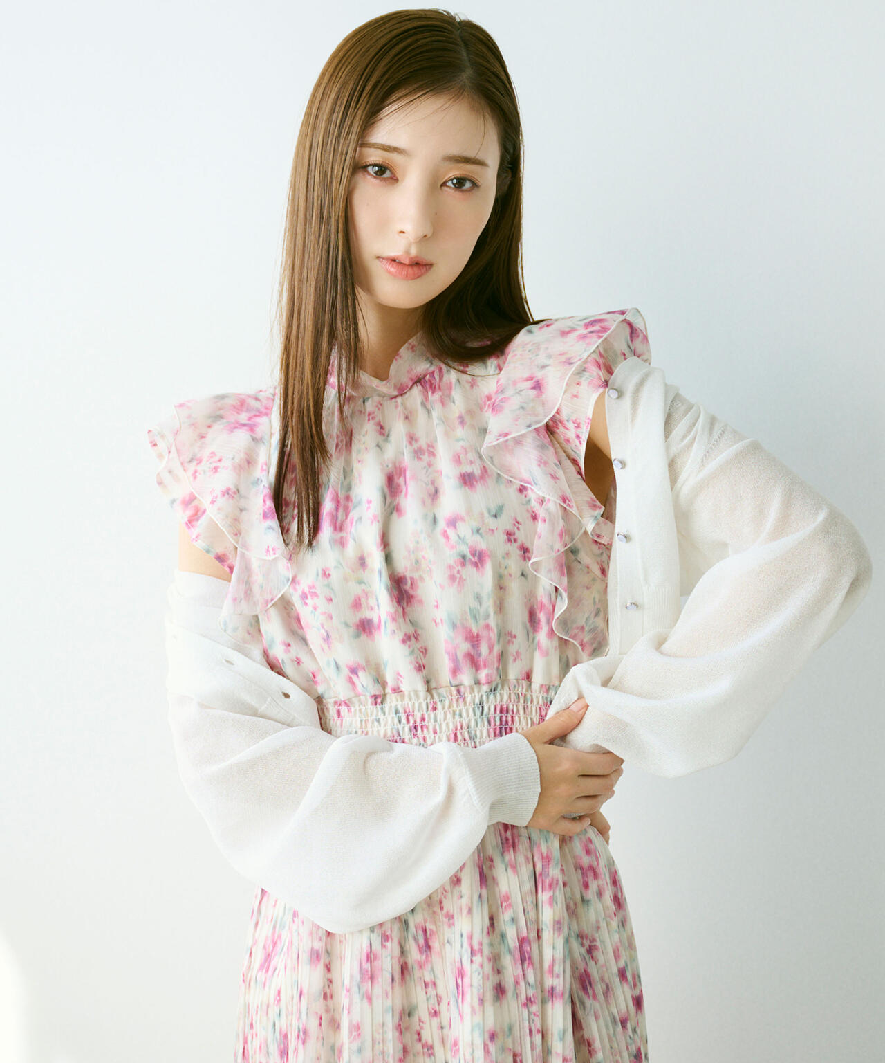 ぼかしフラワープリントワンピース