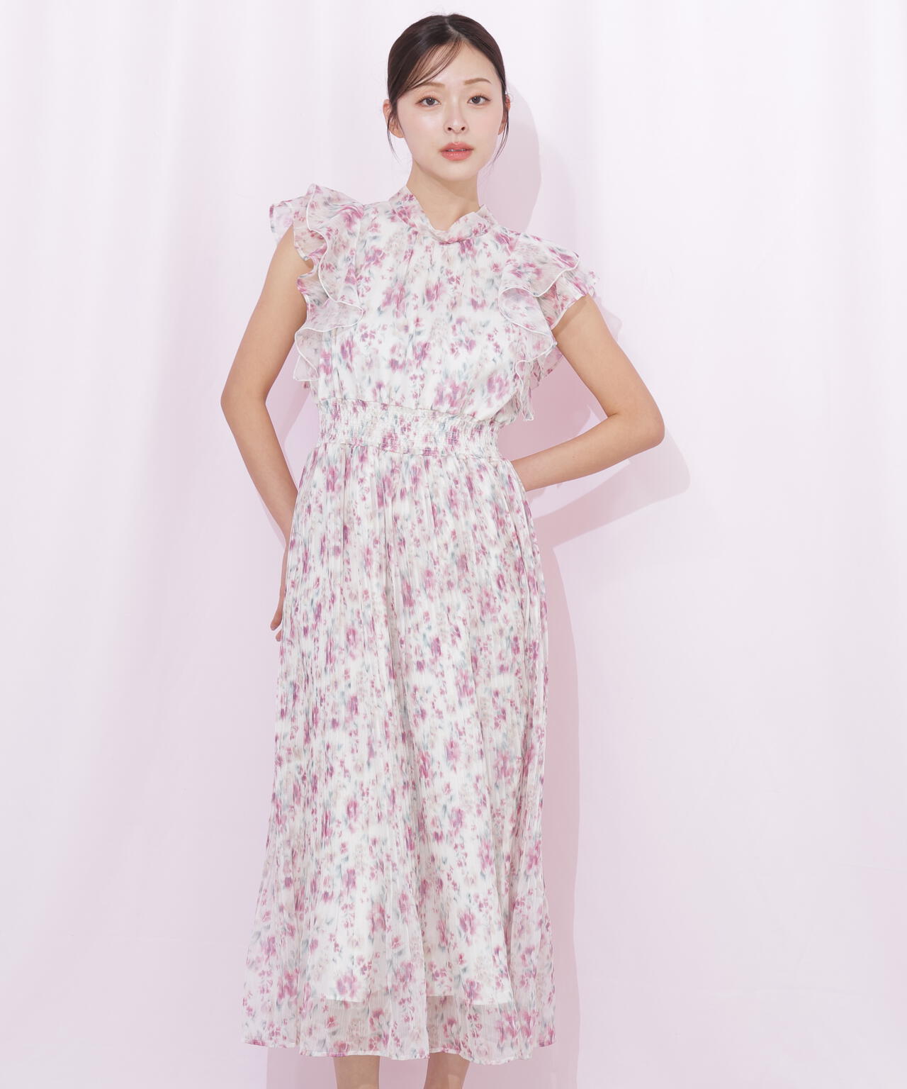 ぼかしフラワープリントワンピース