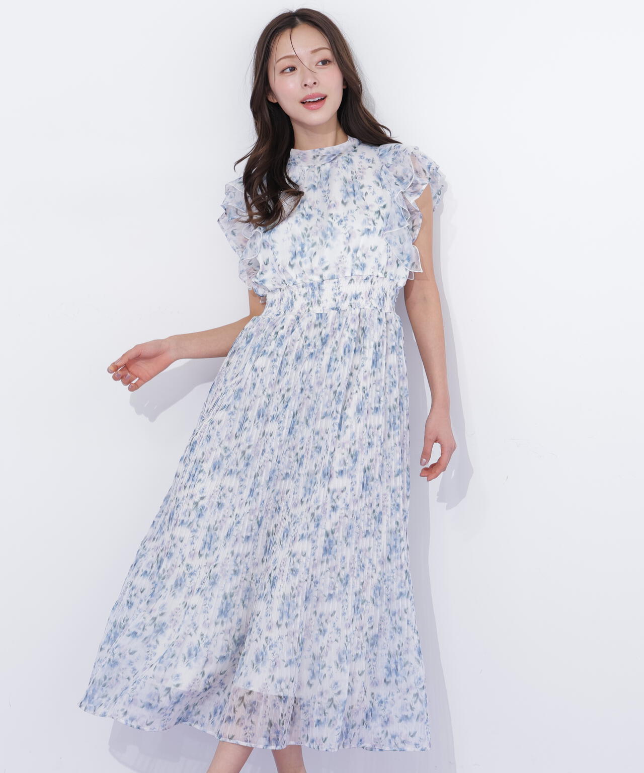 ぼかしフラワープリントワンピース