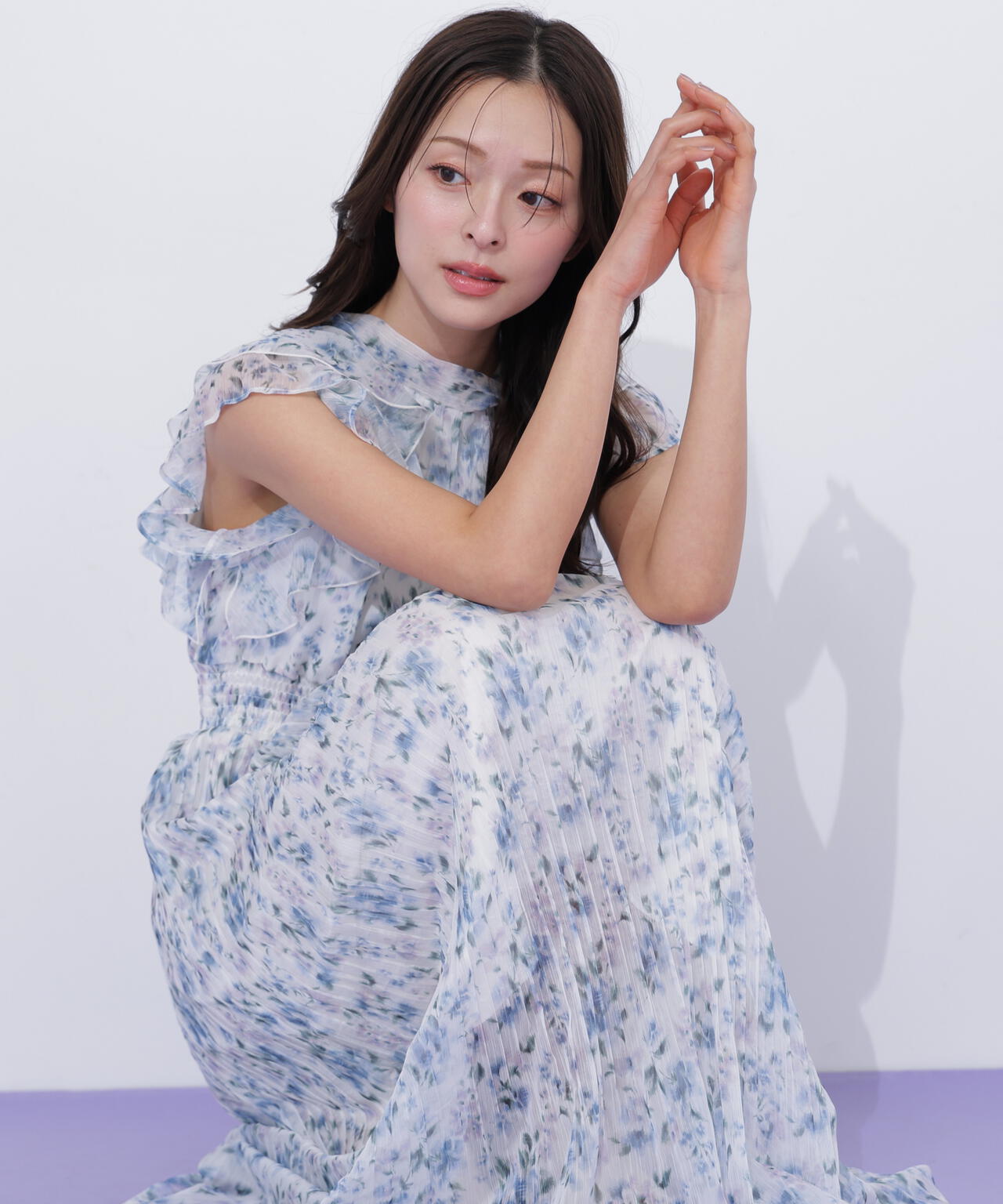 ぼかしフラワープリントワンピース