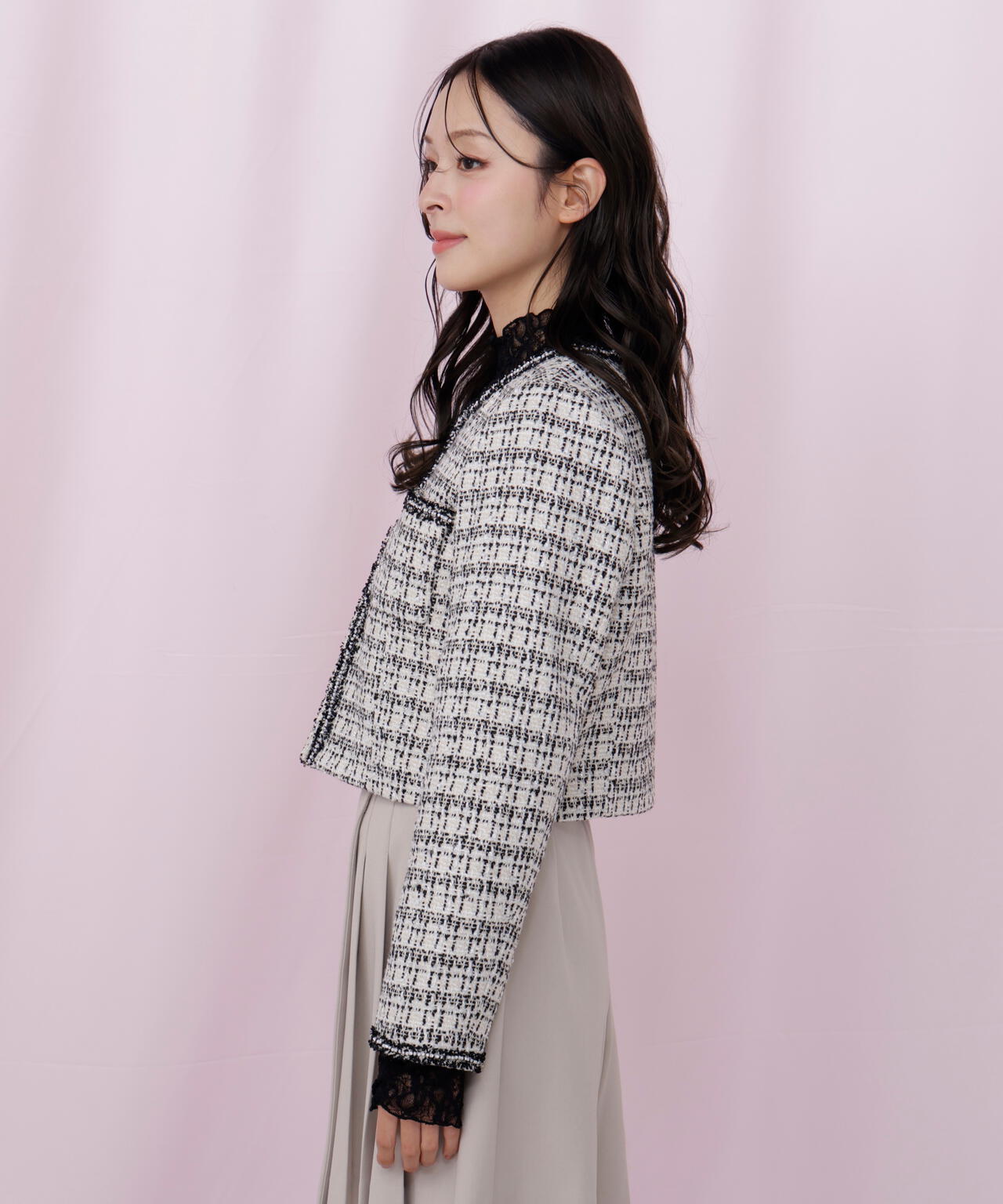 ビジューブレード付きツイードジャケット