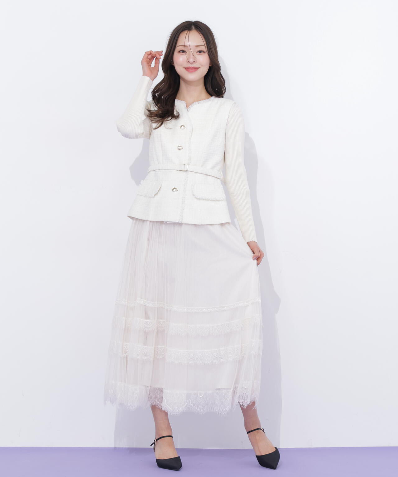 ベルト付きツィードジレ