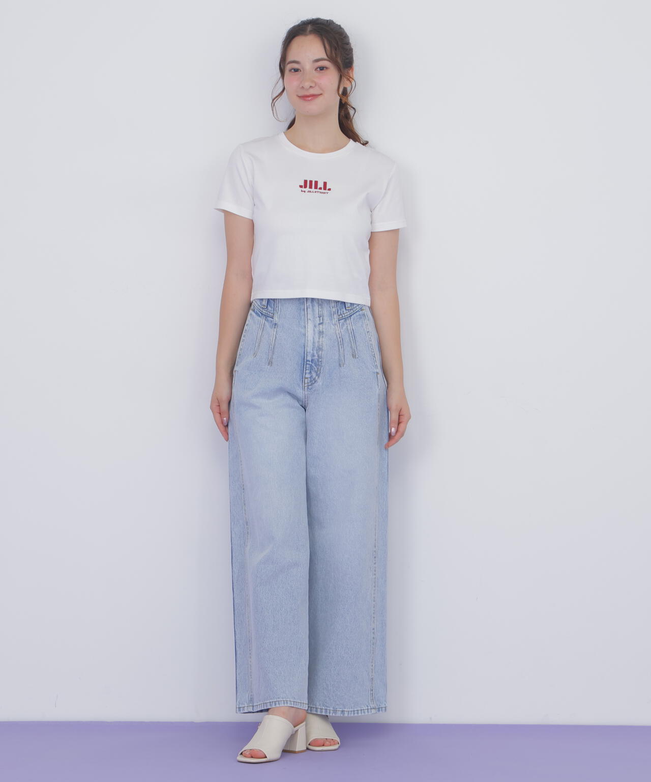 ショート丈刺繍ロゴTシャツオーガニックコットン