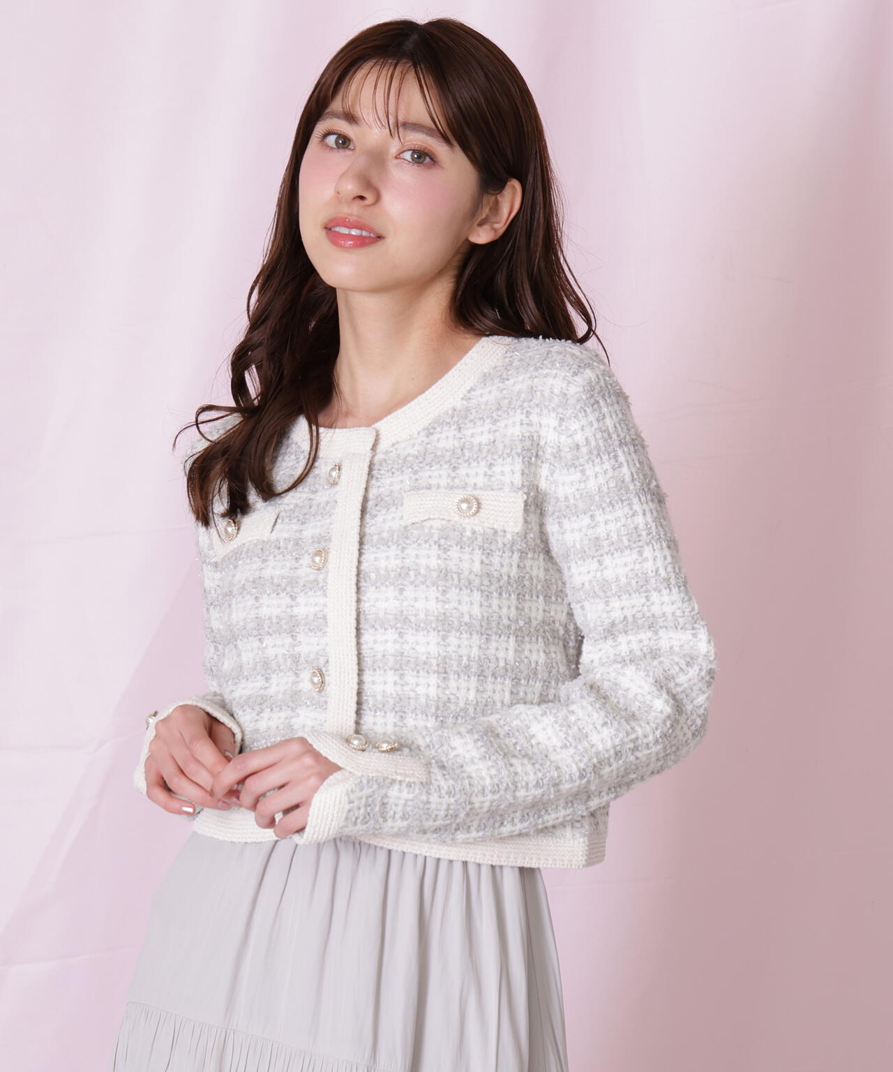 ラメミックスツィードニットジャケット