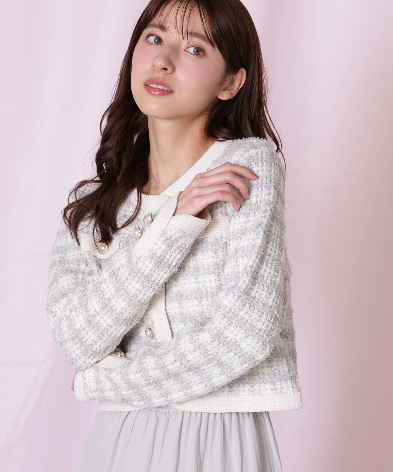 ラメミックスツィードニットジャケット