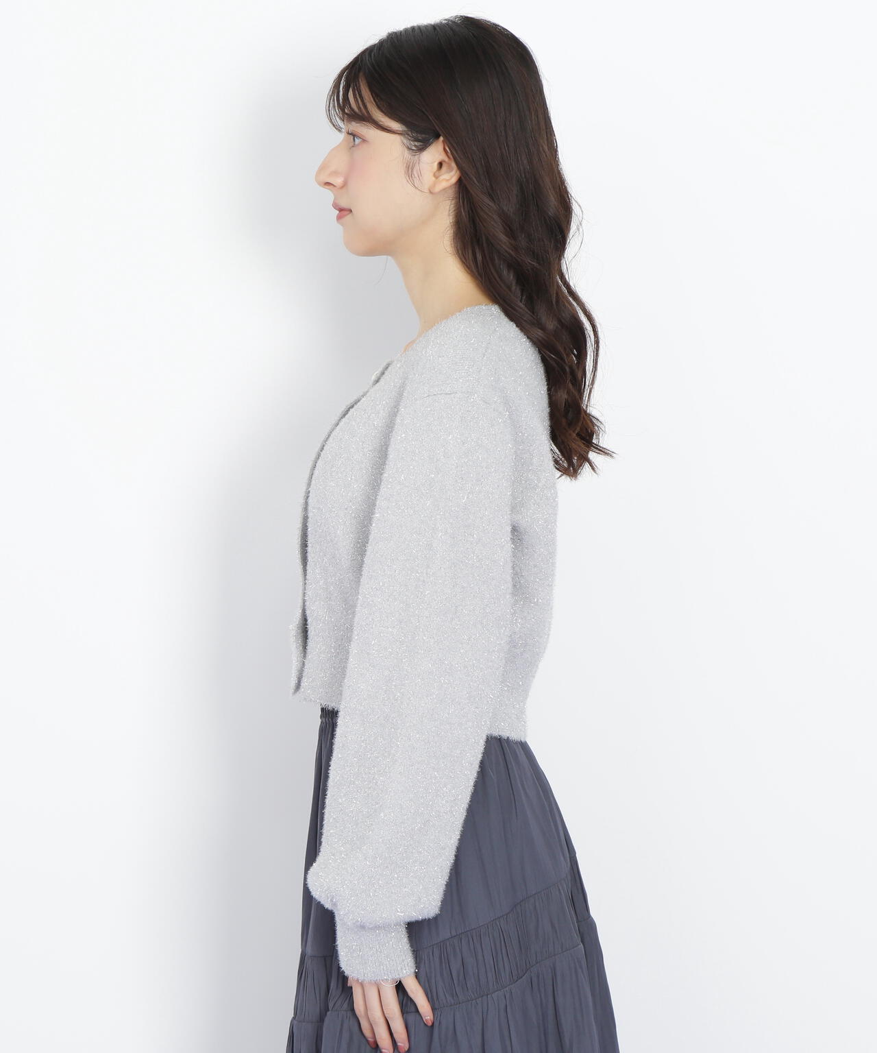 ハートボタンラメフェザーカーディガン