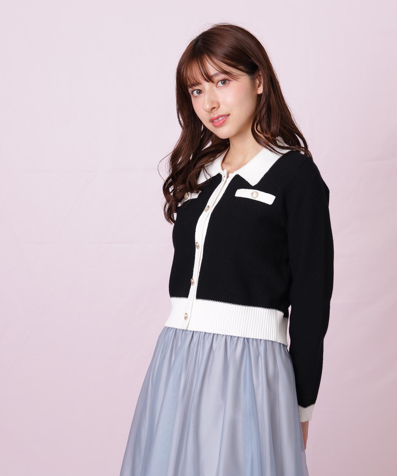 バイカラー衿付きカーディガン