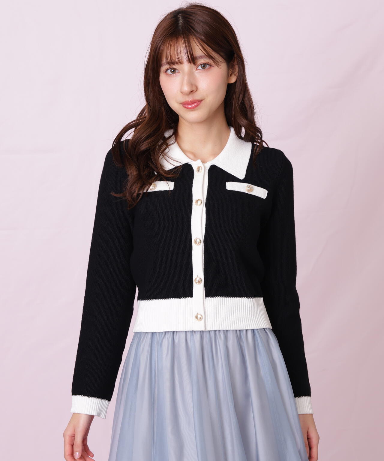 バイカラー衿付きカーディガン