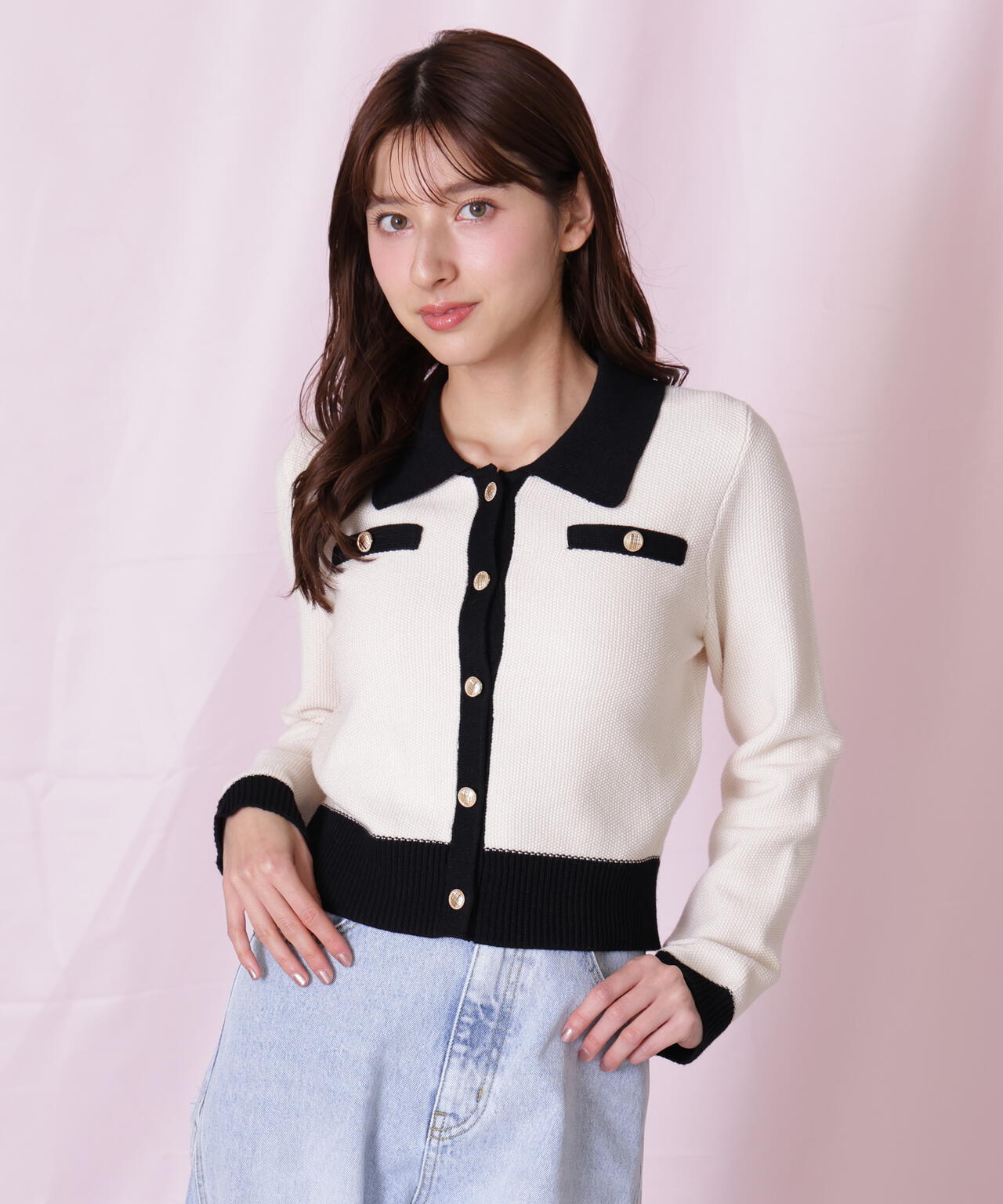 バイカラー衿付きカーディガン