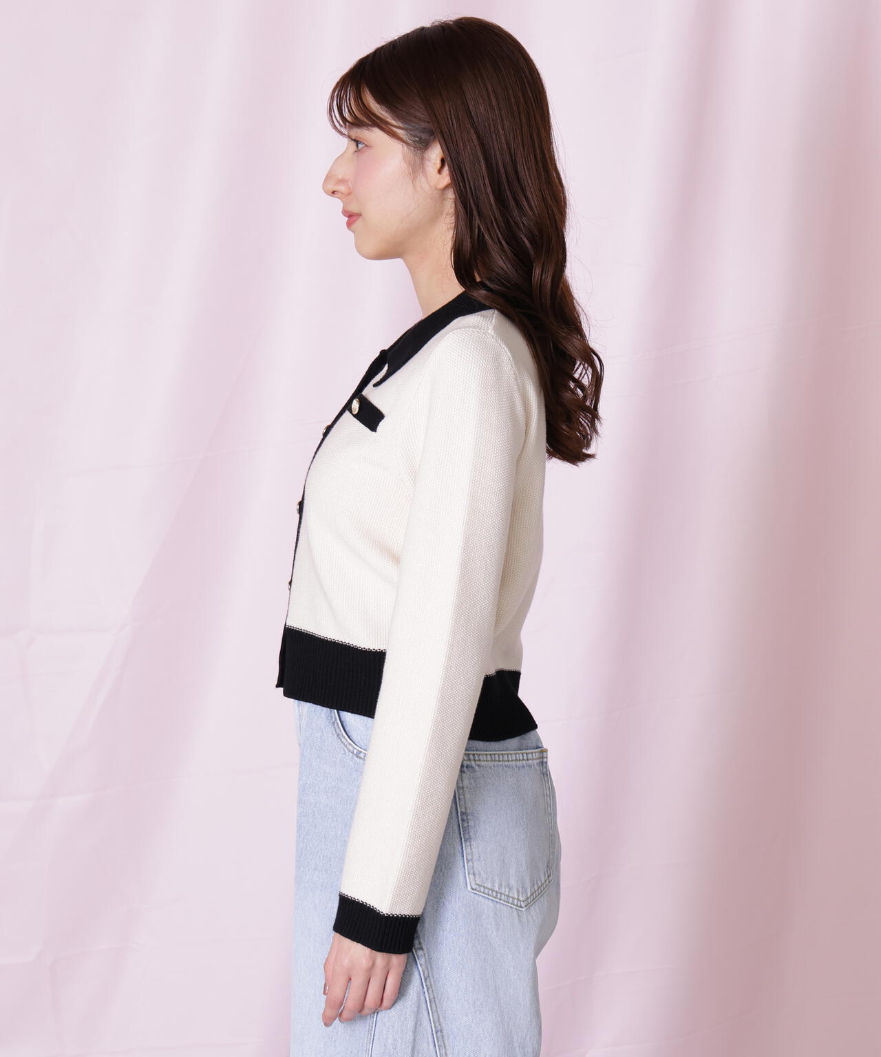 バイカラー衿付きカーディガン