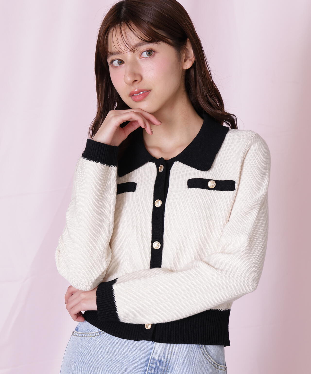 バイカラー衿付きカーディガン