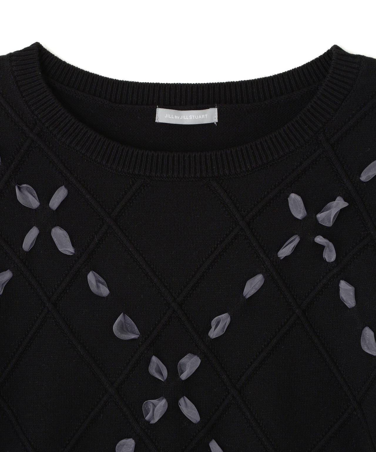 ダイヤ柄リボンニット