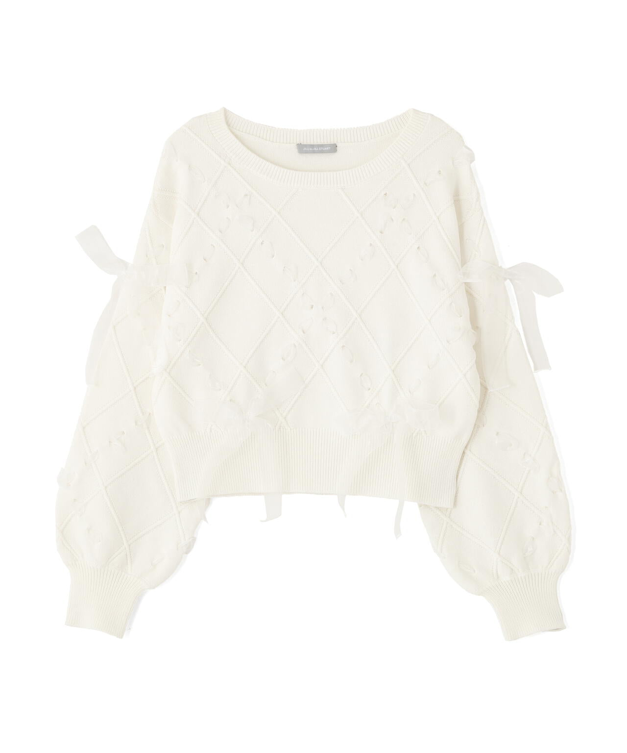 ダイヤ柄リボンニット