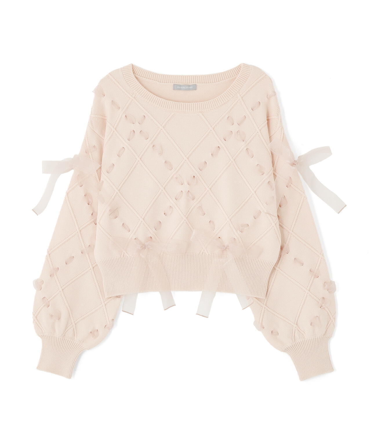 ダイヤ柄リボンニット