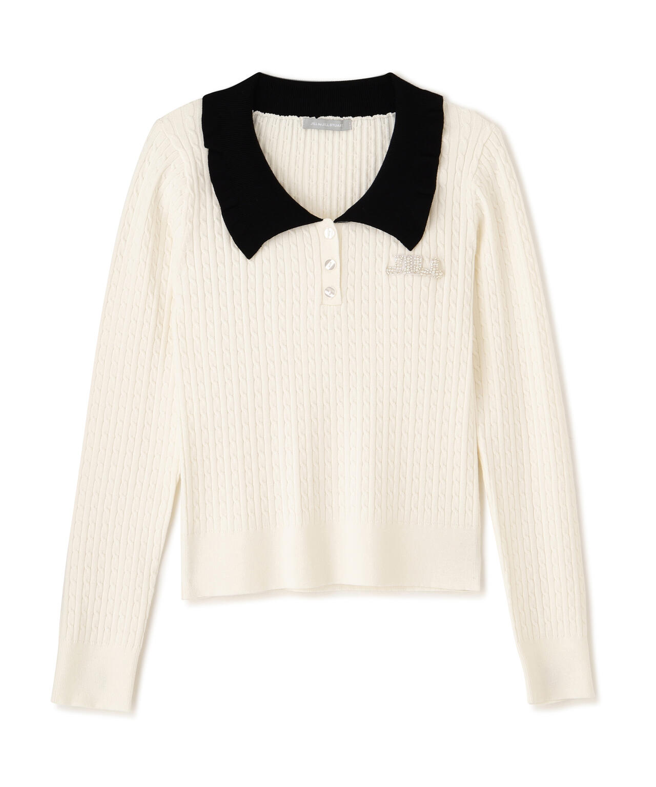 ビジューロゴケーブルニット