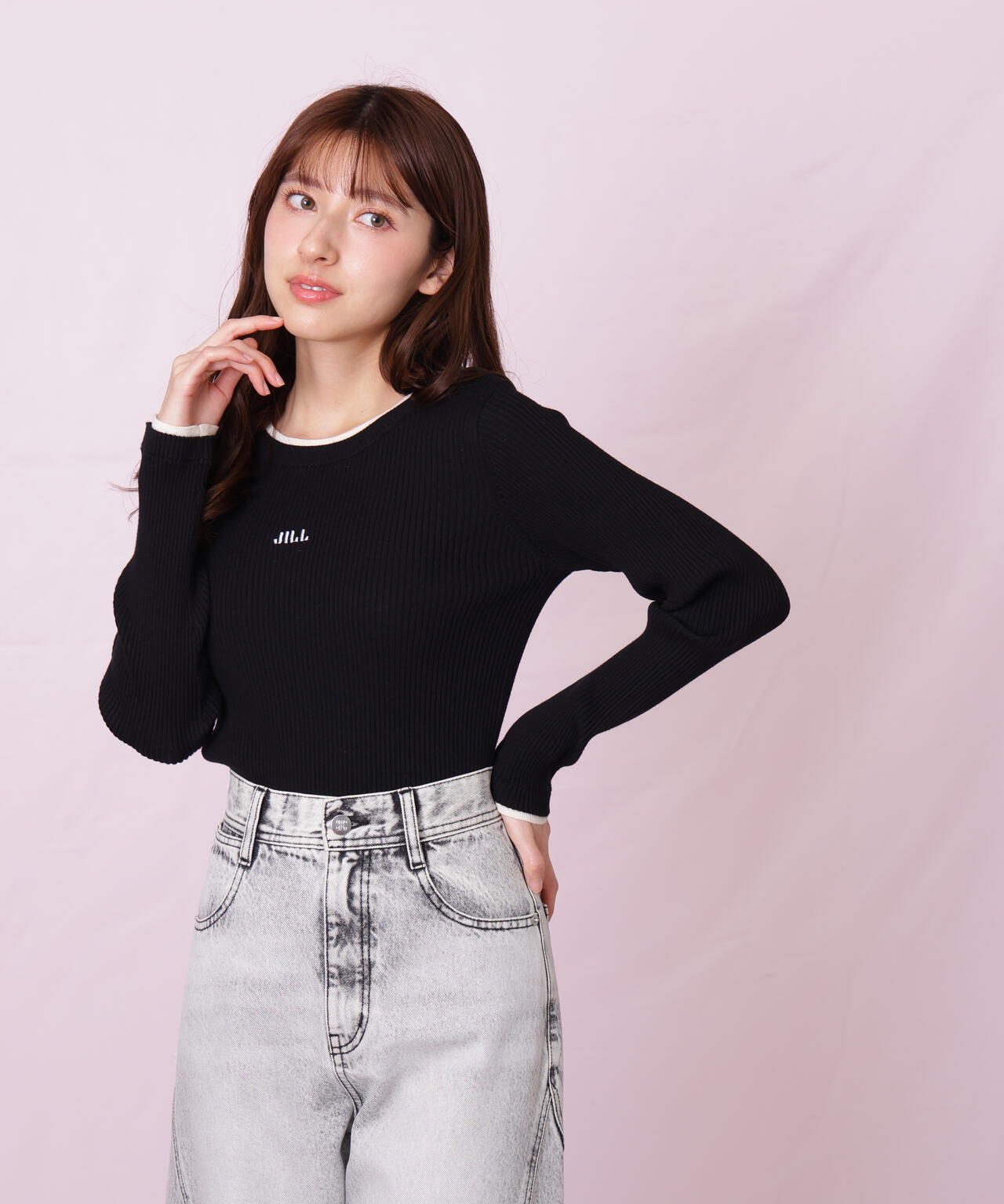 配色リブニット