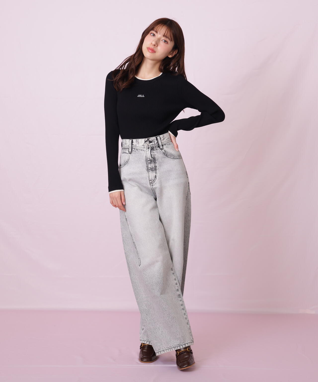 配色リブニット