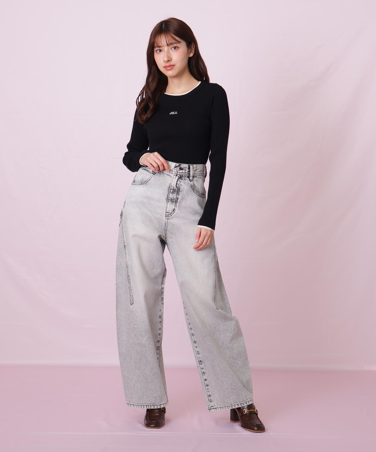 配色リブニット