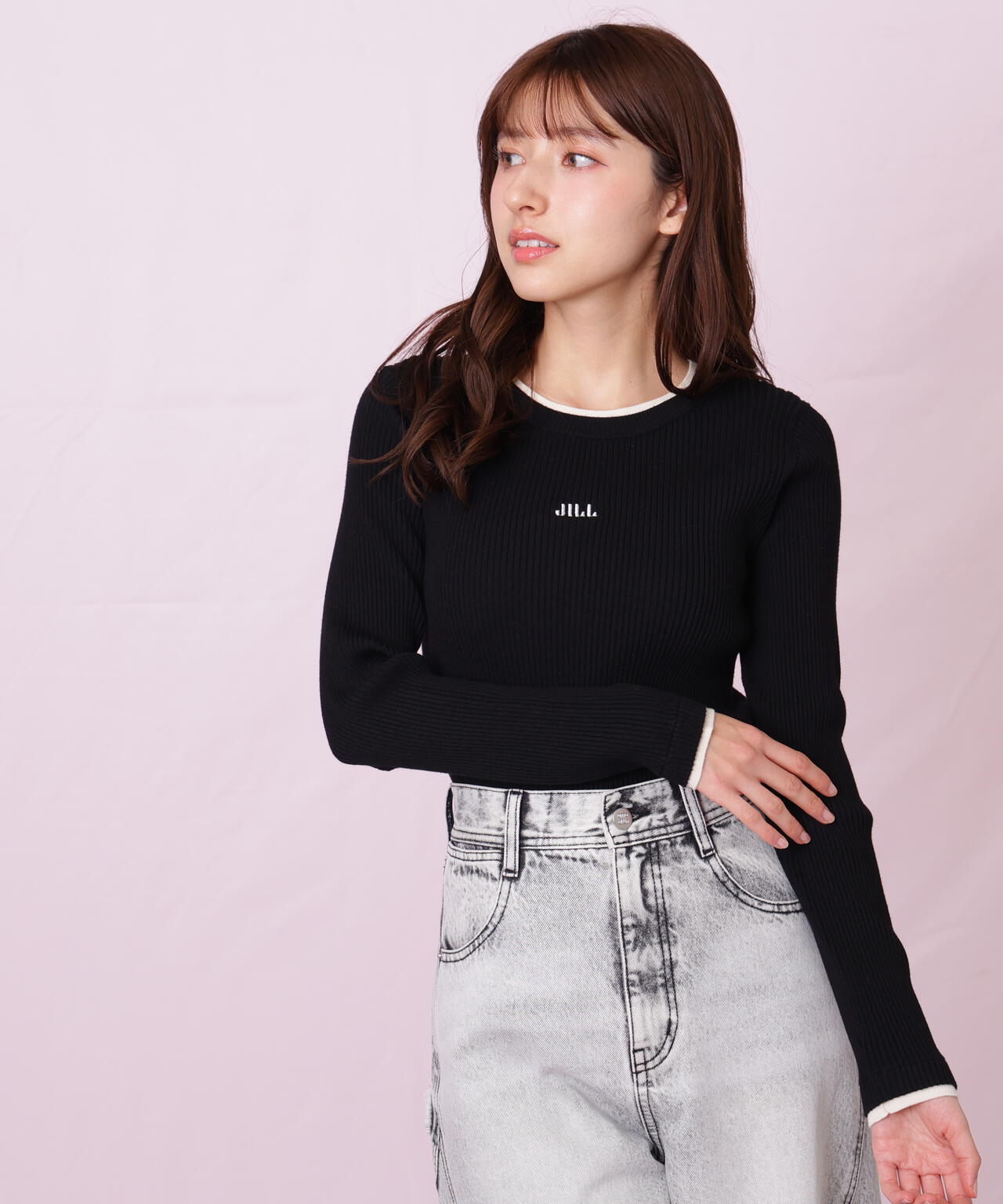 配色リブニット