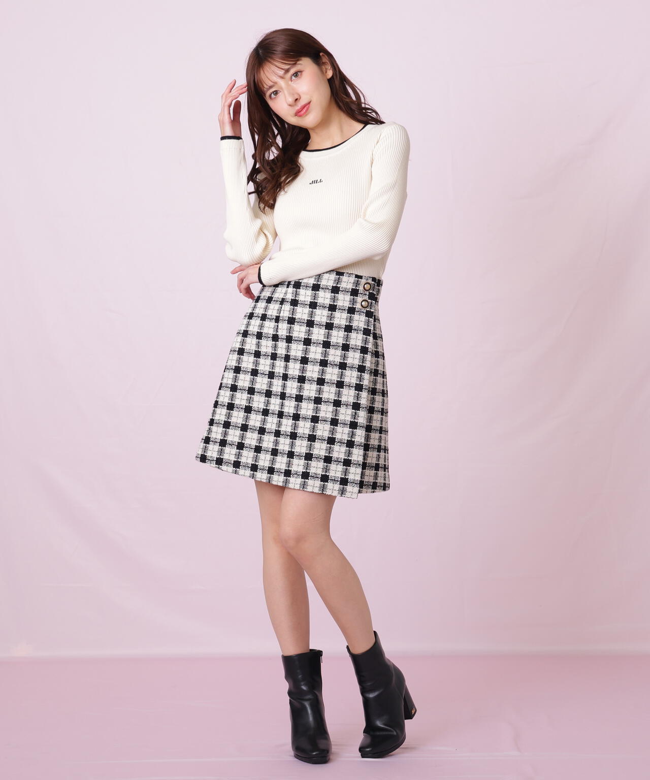 配色リブニット