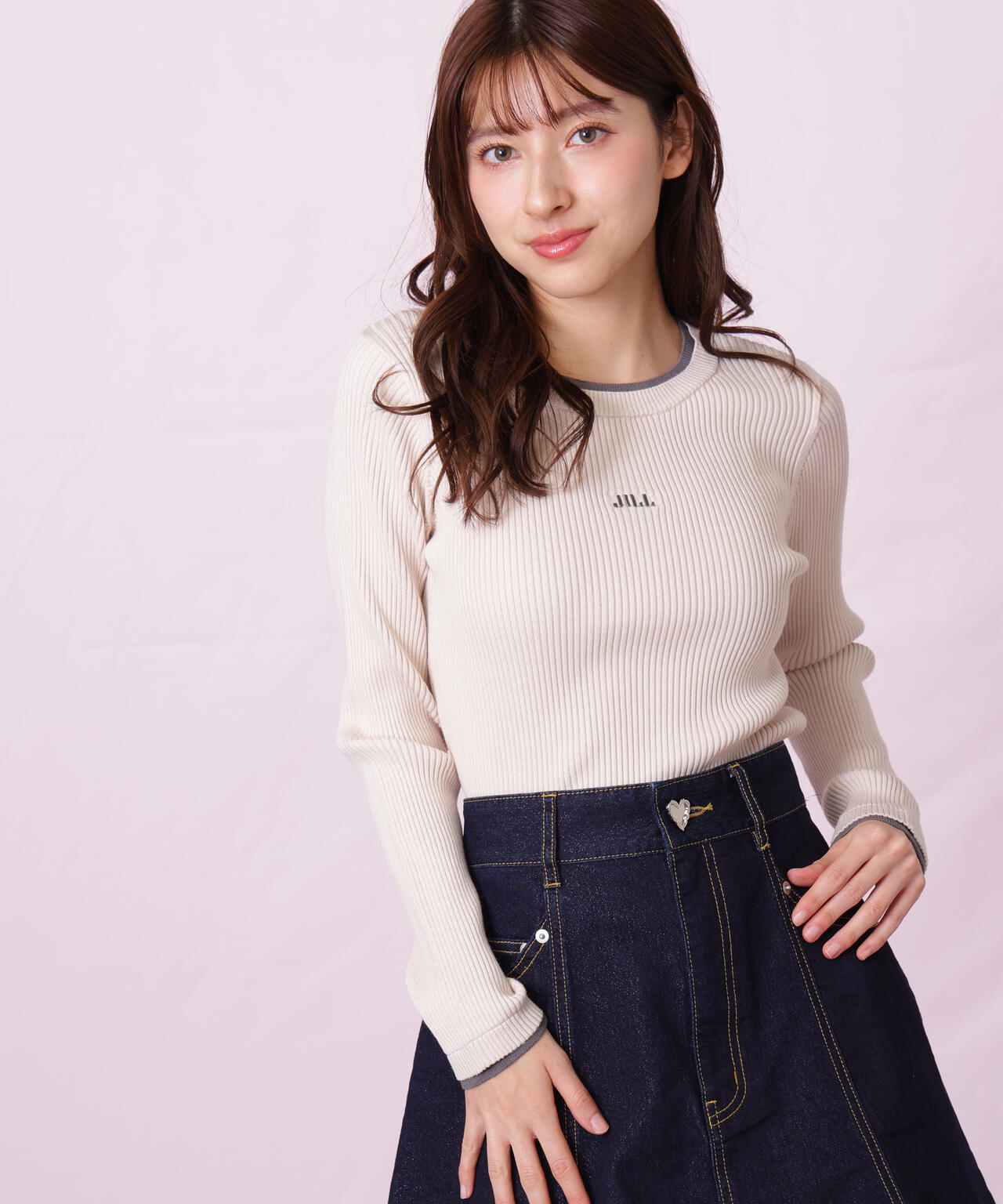 配色リブニット