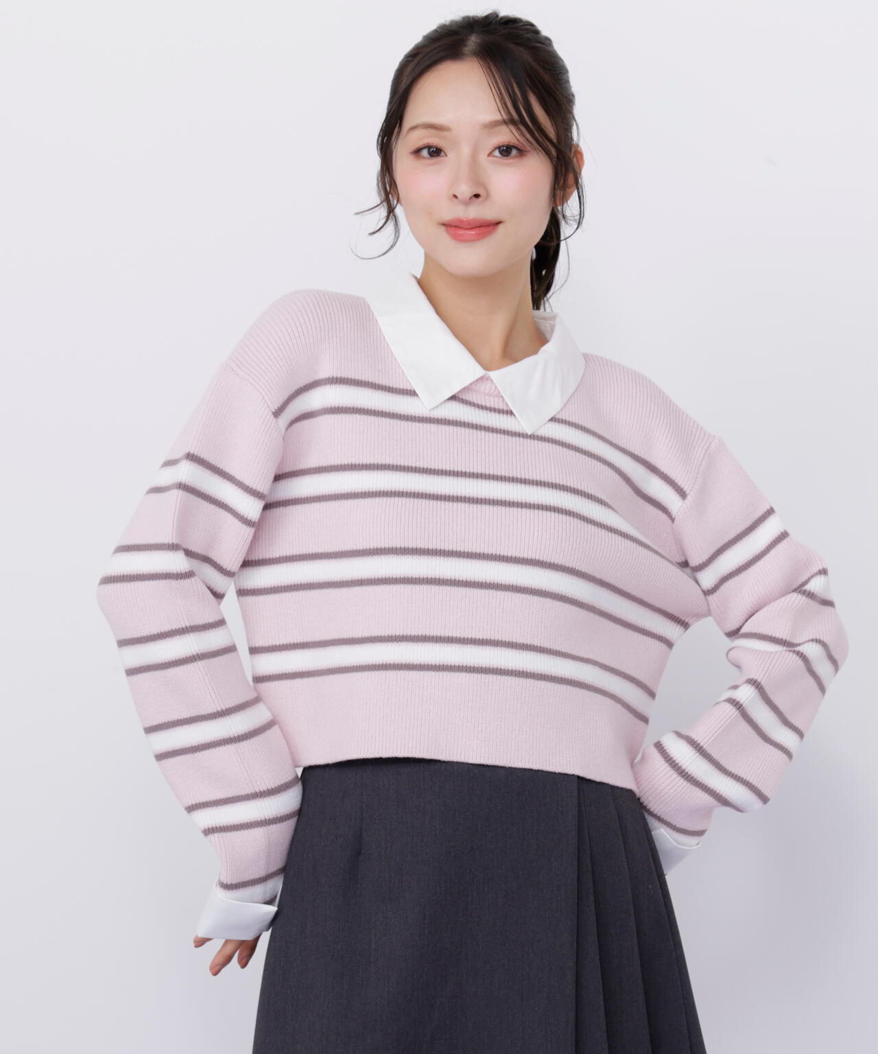 衿付きクロップドゆるニット