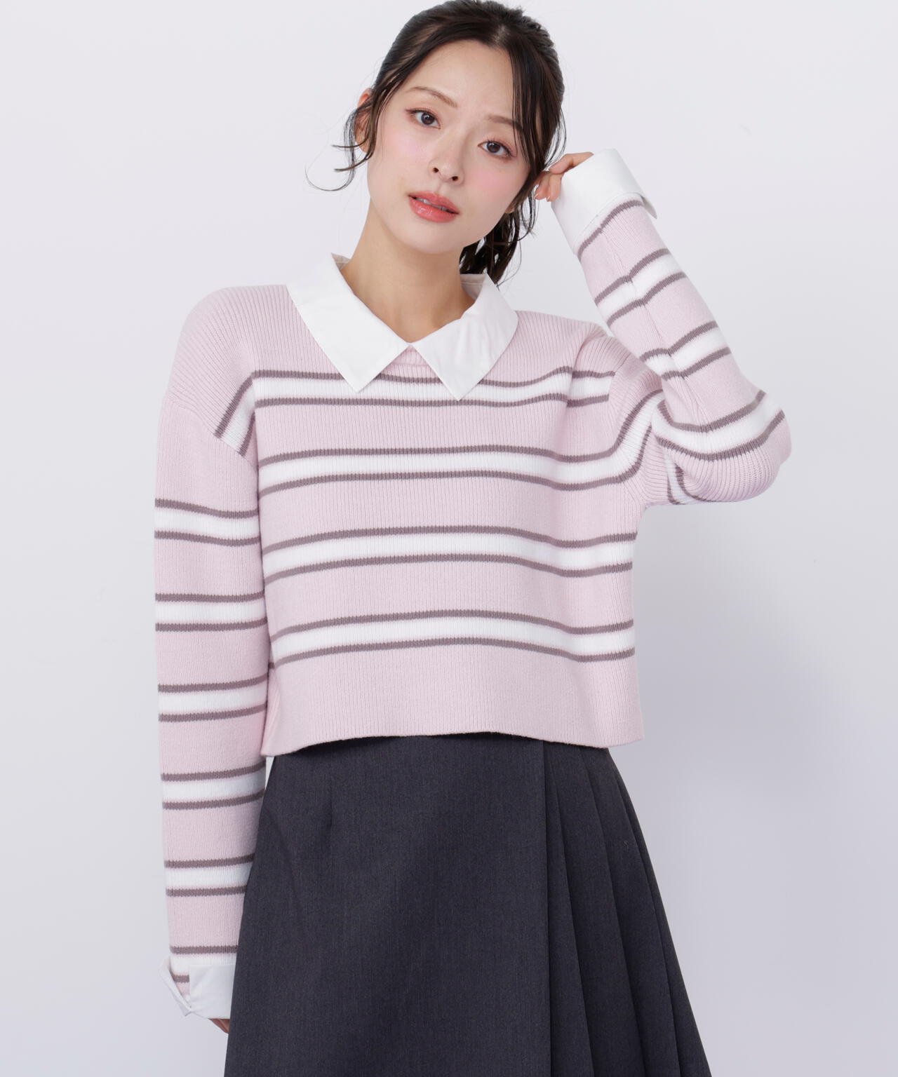 衿付きクロップドゆるニット