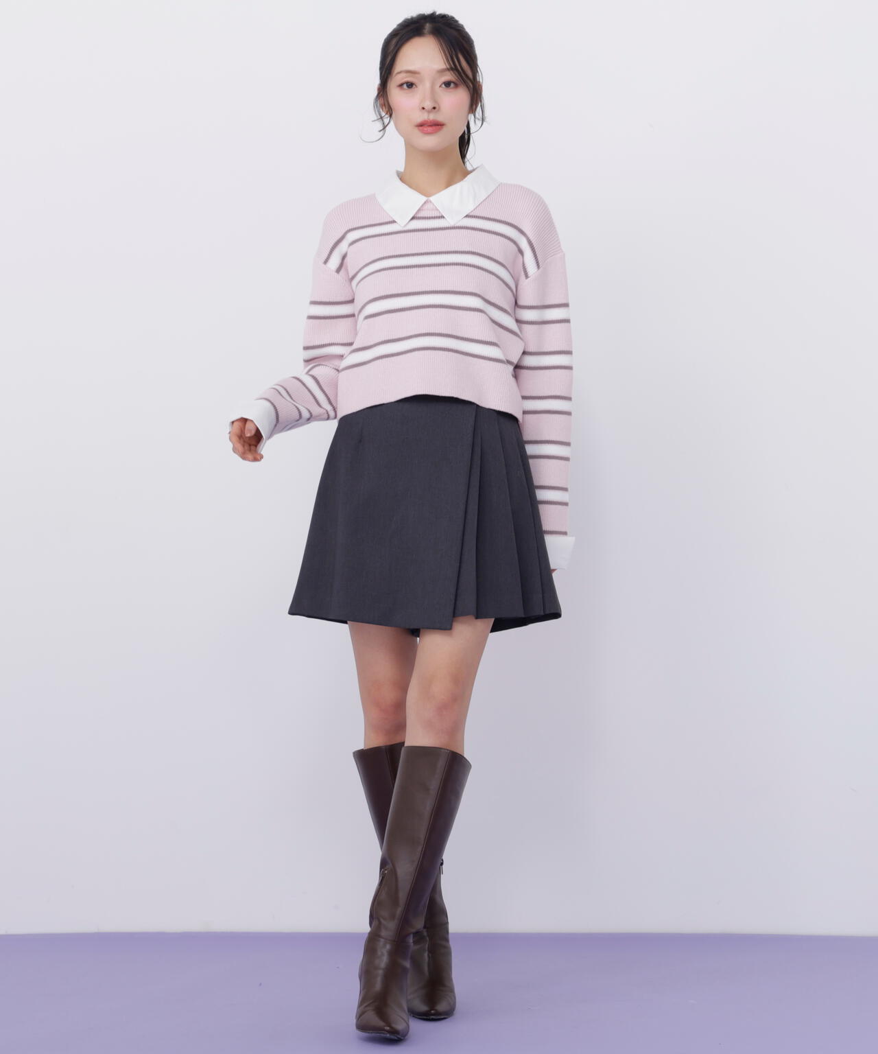 衿付きクロップドゆるニット