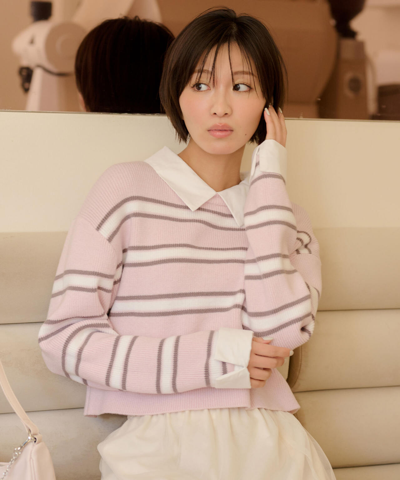 衿付きクロップドゆるニット