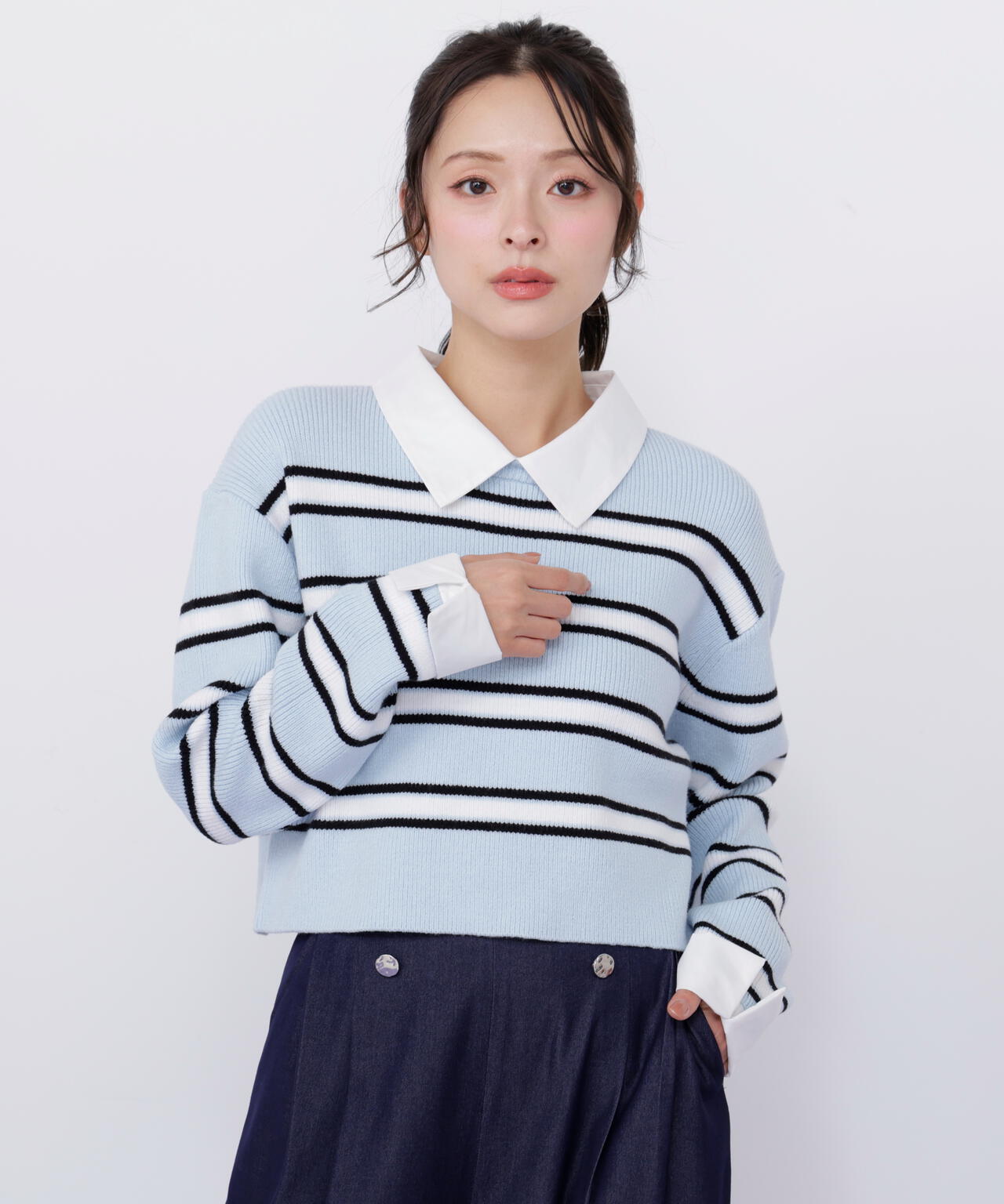 衿付きクロップドゆるニット