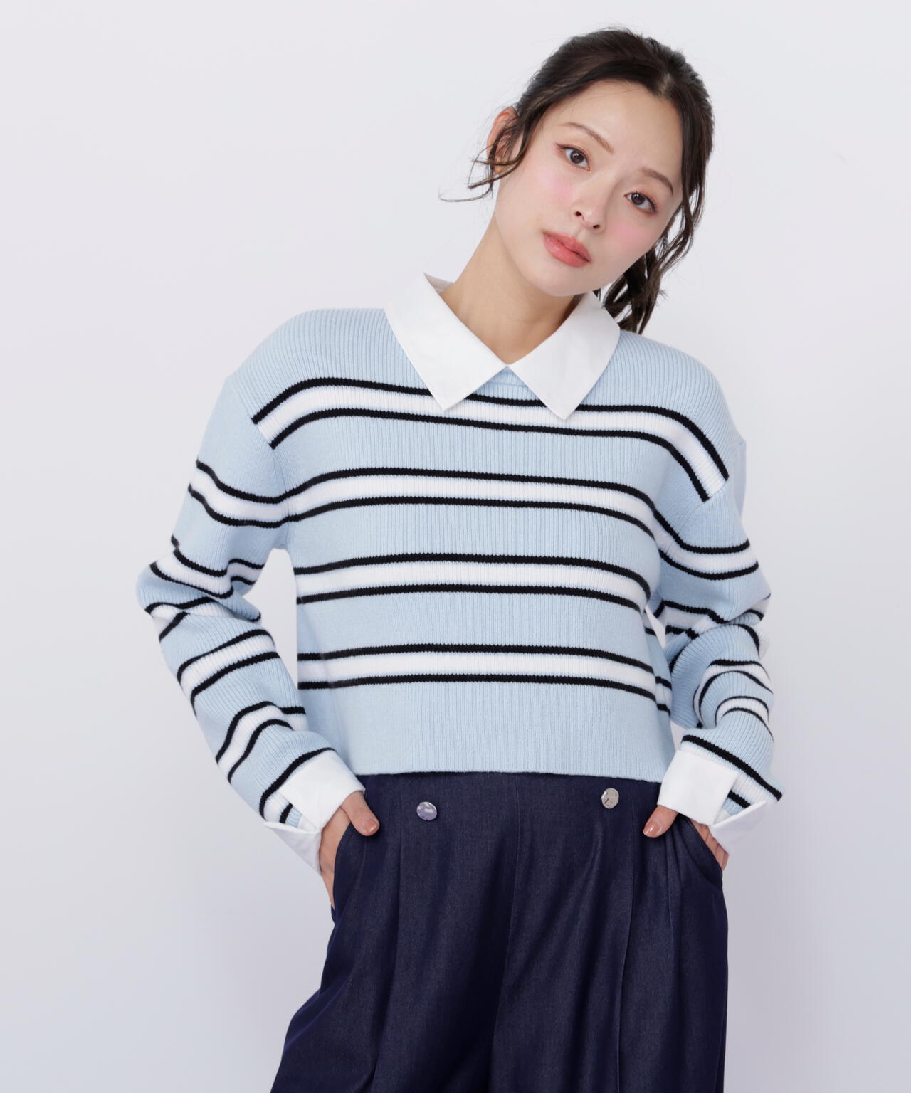 衿付きクロップドゆるニット