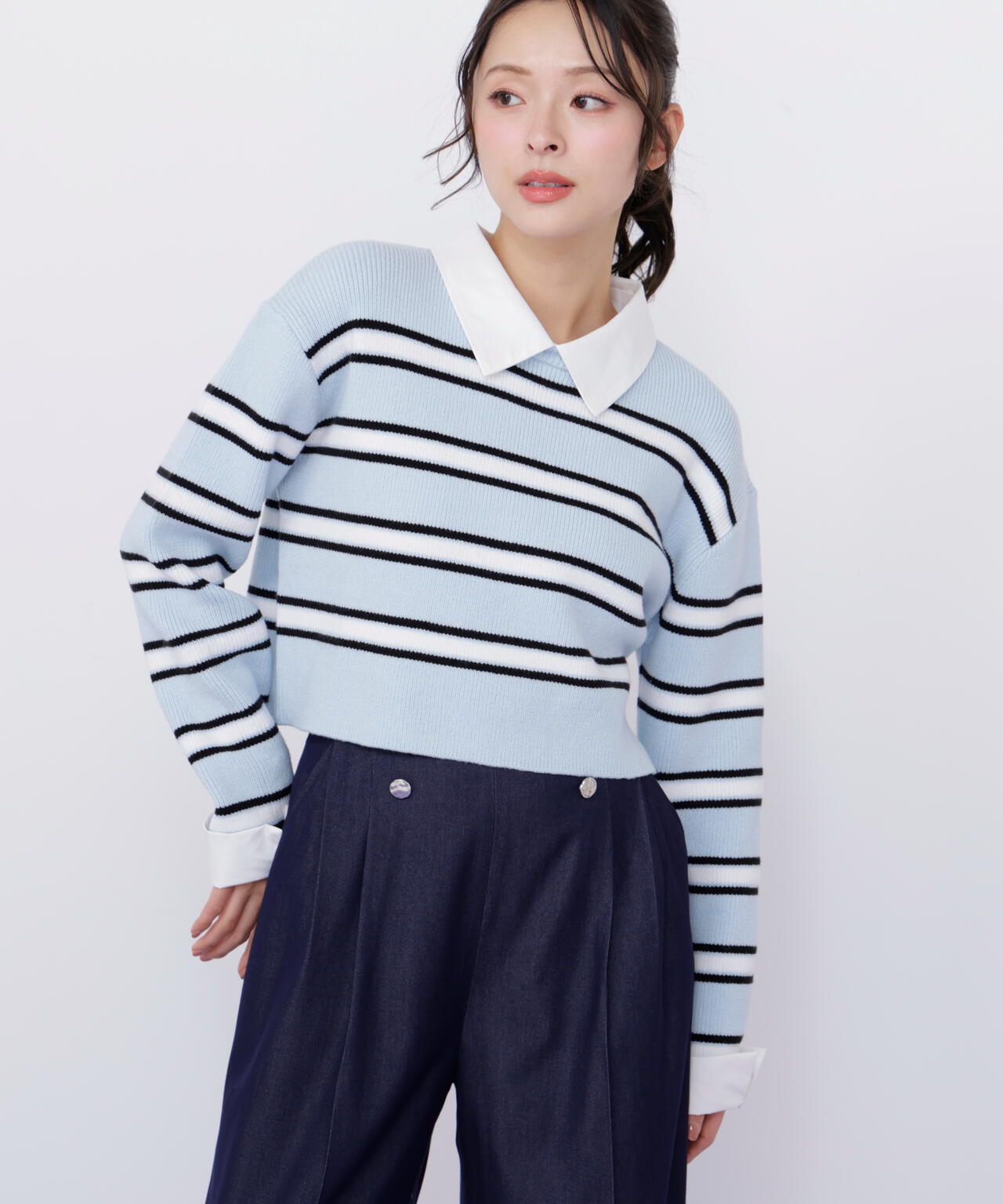 衿付きクロップドゆるニット