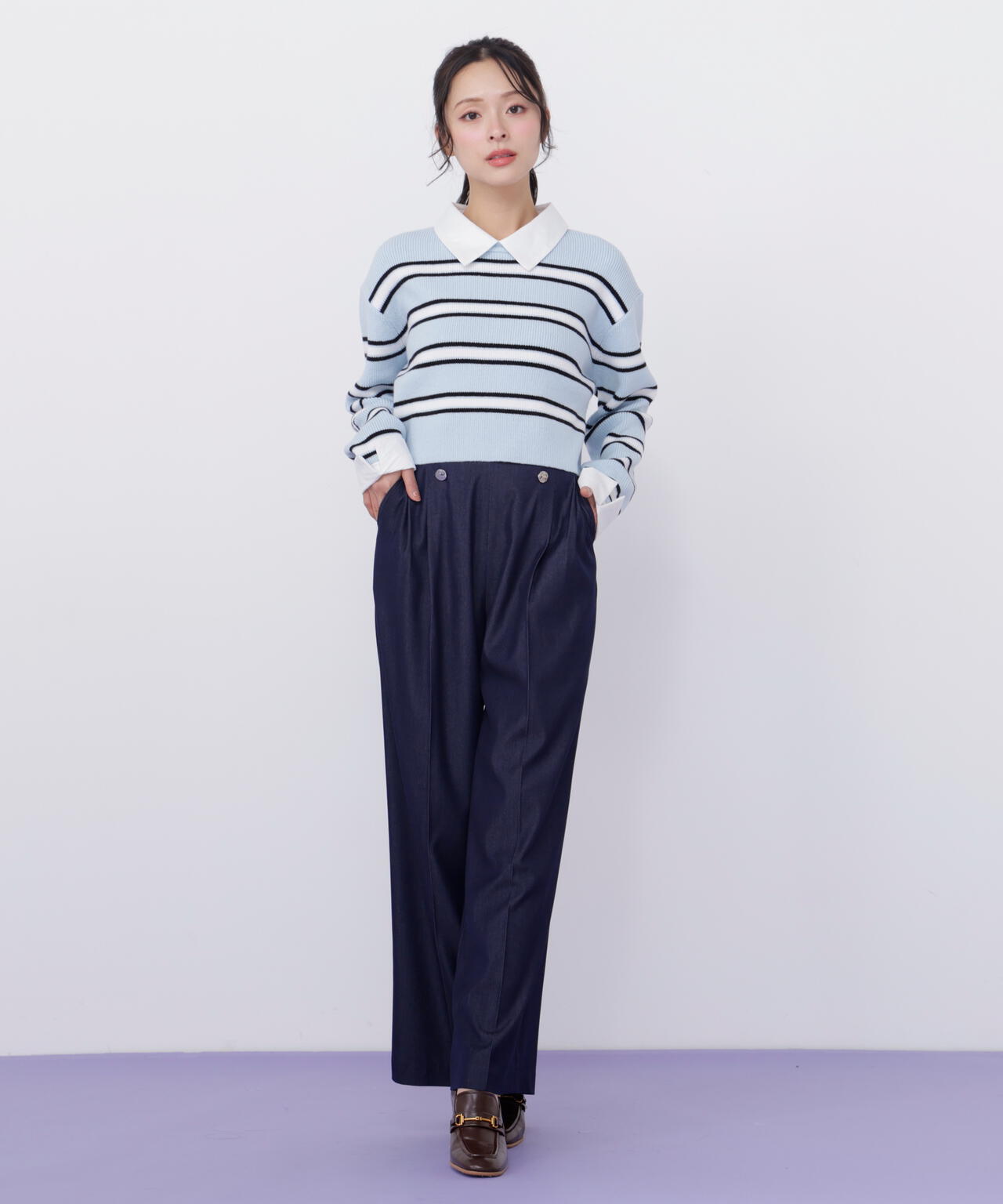 衿付きクロップドゆるニット