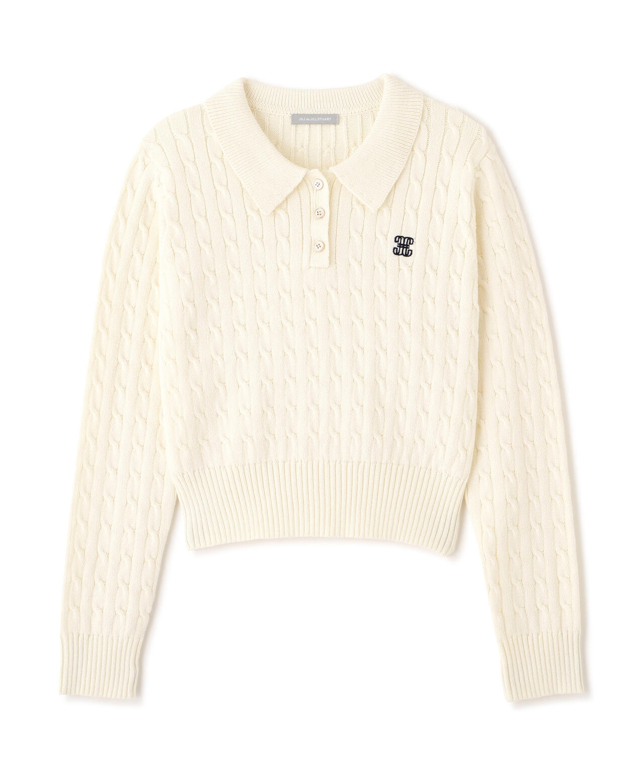 ポロ衿コットンブレンドケーブルニット