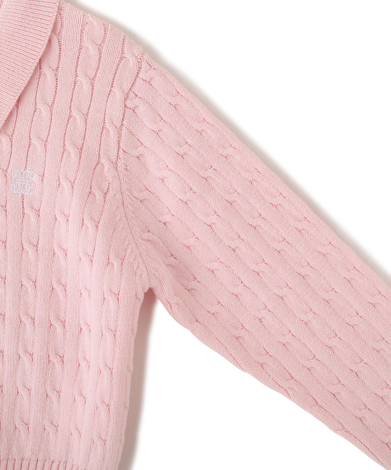 ポロ衿コットンブレンドケーブルニット