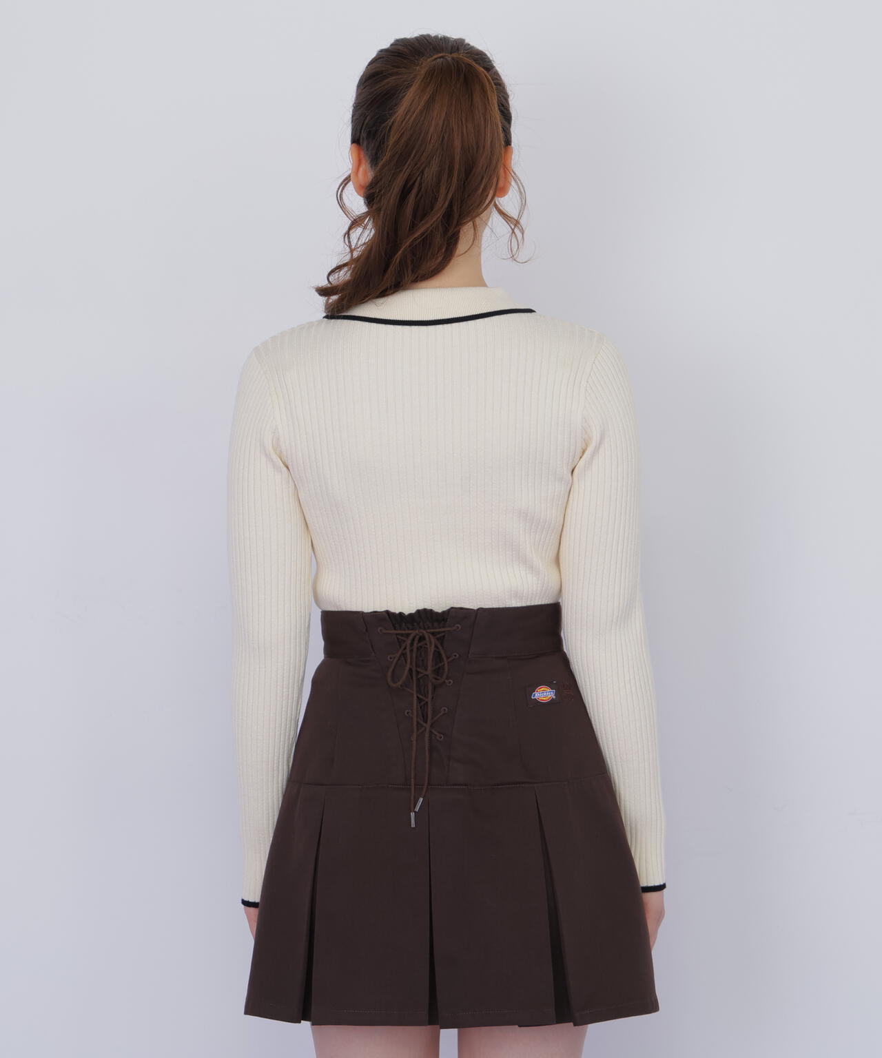 ポロ襟配色ラインリブニット