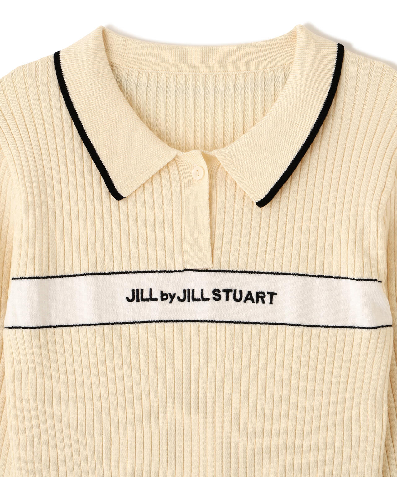 ポロ襟配色ラインリブニット