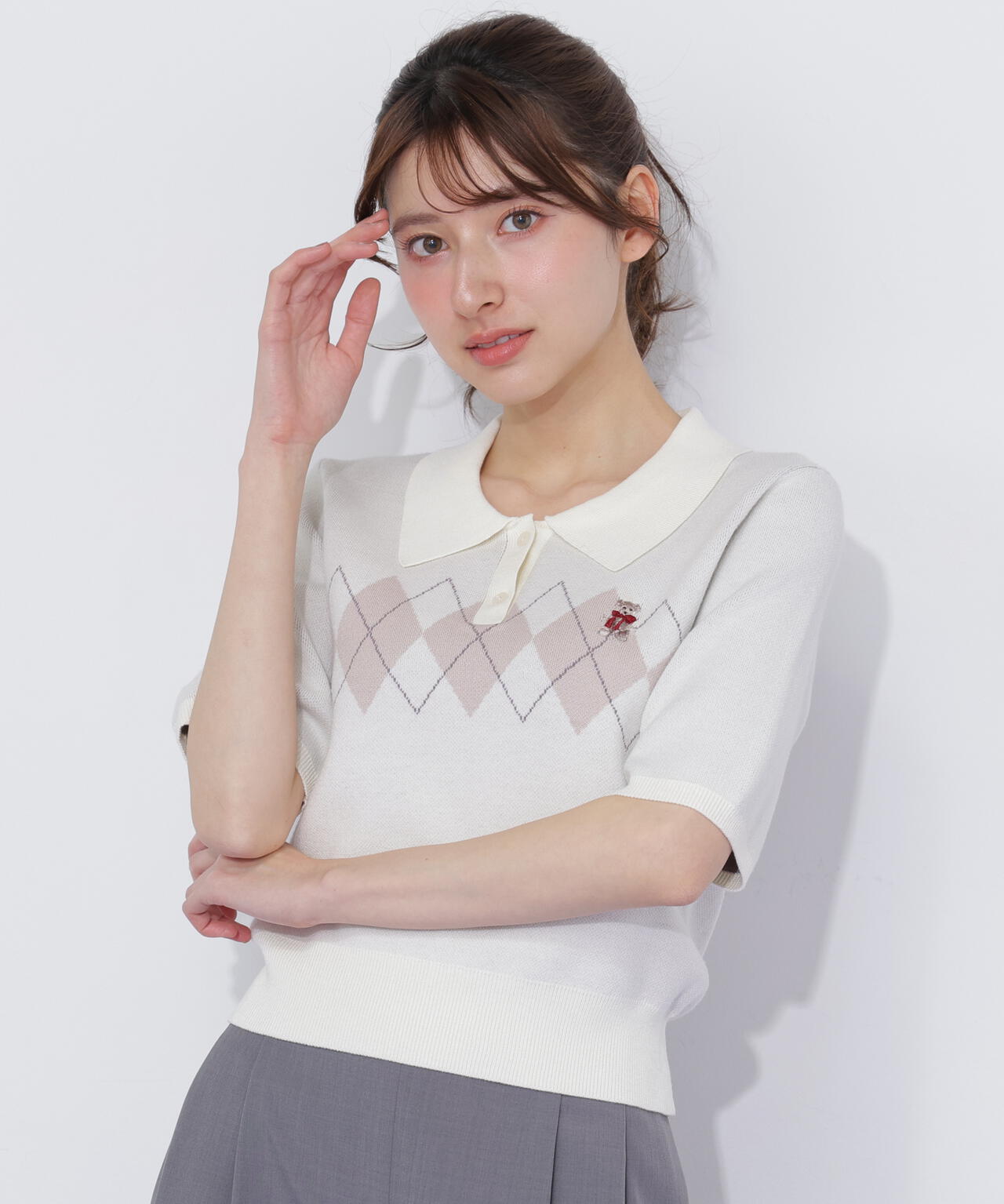 <BEARシリーズ>ポロ襟アーガイルニット