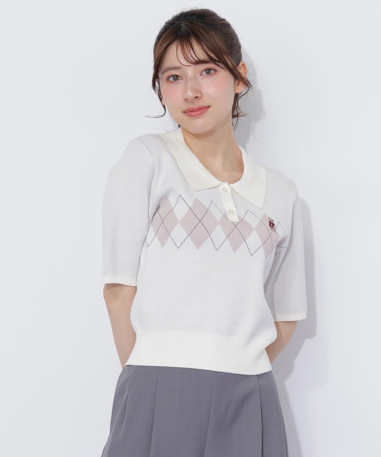 <BEARシリーズ>ポロ襟アーガイルニット