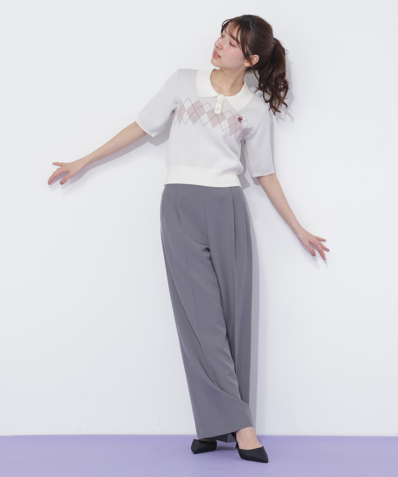 <BEARシリーズ>ポロ襟アーガイルニット